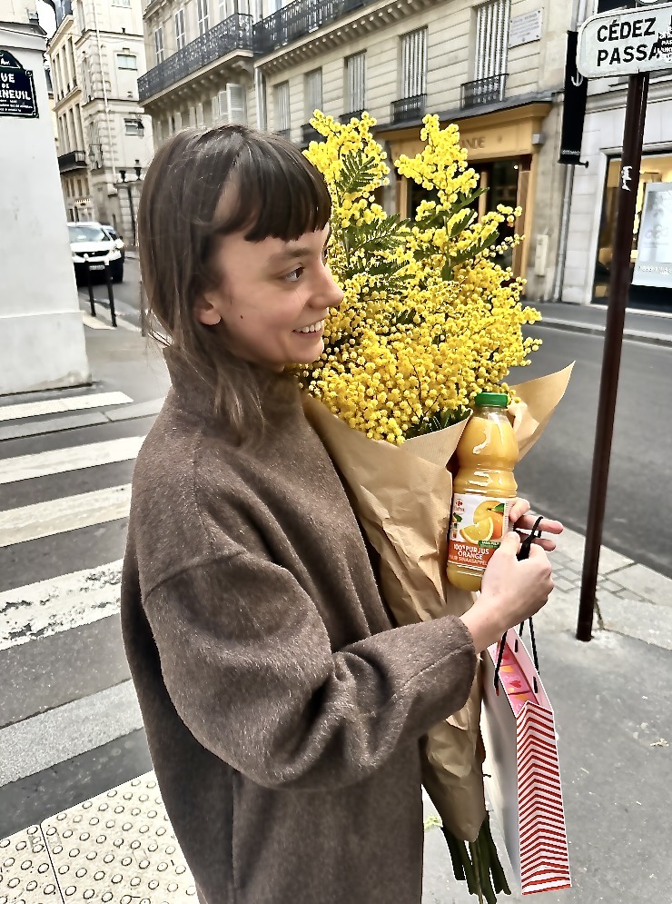 Sophie in Paris with mimosa